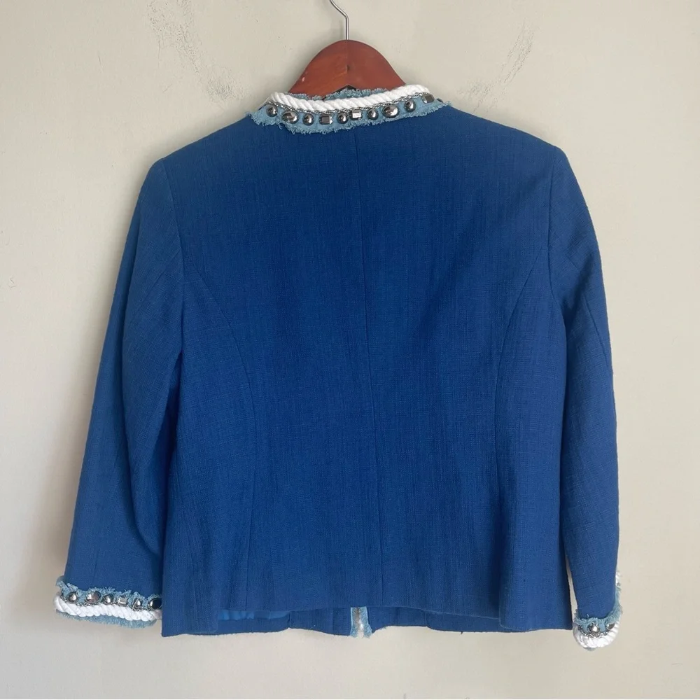 Katherine New York Navy Textured Embellished Jacket w/ Denim Detail Jacket Small